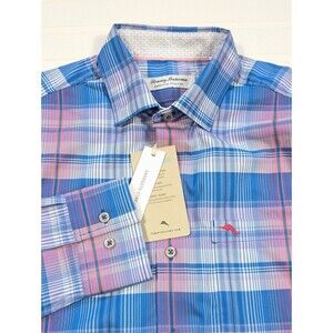 NEW Tommy Bahama Sarasota Stretch Prismatic Shirt SMALL Button Up Blue Aster NWT